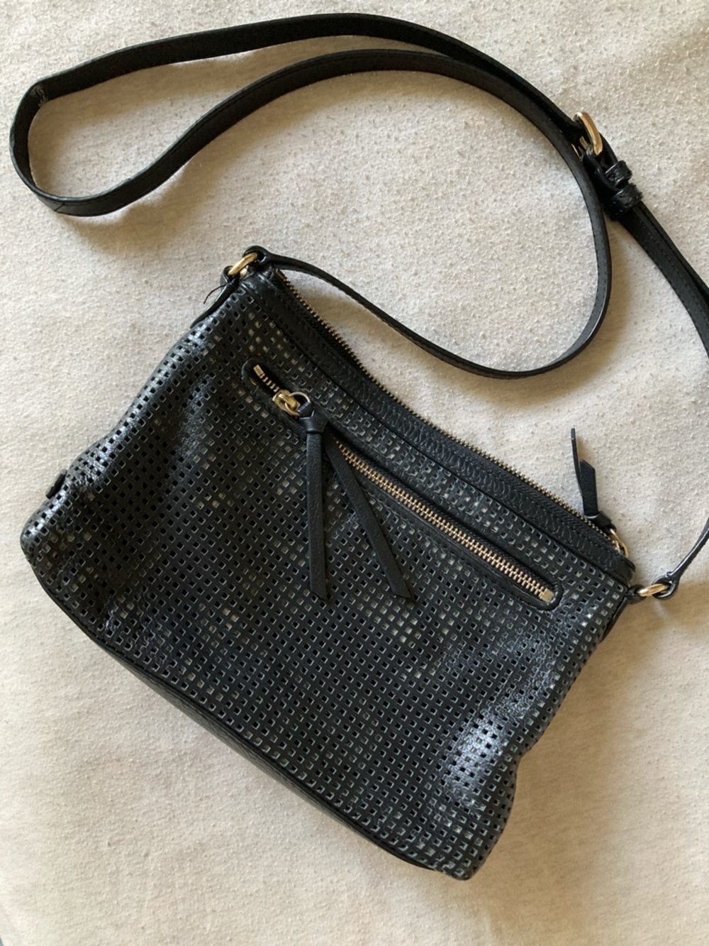 Vintage Cole Haan Black Perforated Leather Crossbody Bag
